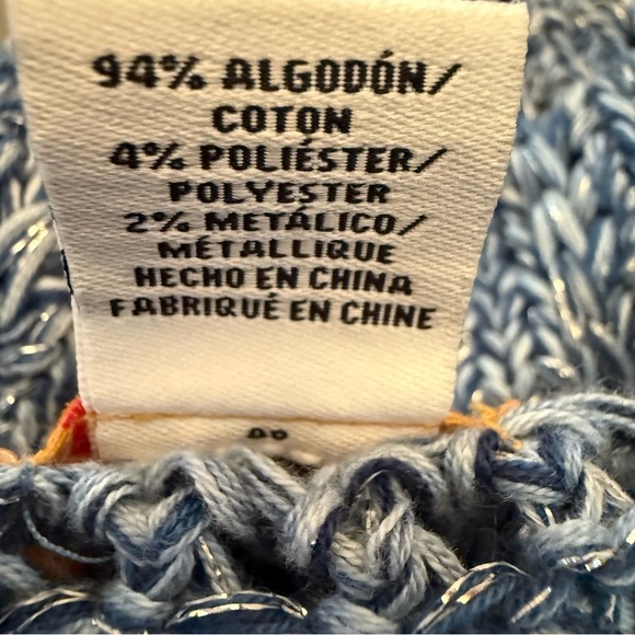 Ruby Rd Blue with silver metallic Short-Sleeve Cardigan knit size small women’s - Picture 10 of 15